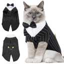 DENTRUN Cat Tuxedo Outfit, Sphynx Cat Costume Formal Suit with Bow Tie, Stylish Cat Shirt Fashion Apparel Fancy Clothes, Kitten Formal Attire Wedding Onesie Costume for Cats Only, M