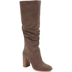 Juliet Holy  Womens Knee High Boots Chunky High Heel Square Toe Side Zipper Wide Calf Boot  (Coffee, 11)