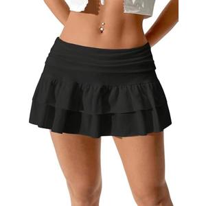IQLWI Women's Y2K Ruffle Mini Skirt Low Waist Layered Flowy Golf Skorts Skirt, L