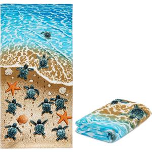 Dawhud Direct 30" x 60" Beach Towel - Large Sea Turtle Print - Microfiber Bath Towel for Women, Girls, Kids, Men - Oversized Pool and Swimming Drying Towel - Big & Super Soft Plush Cotton Throw Towel