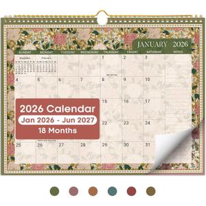 Calendar 2026-2027, Monthly Wall Calendar Runs Until June 2027, 11.5" x 14.8", Spiral Binding Hanging Wall Calendar, Perfect for Home or Office, Floral Borders, Pack Of 4
