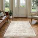 FMFUNCTEX 3x5 Washable Area Rug Beige Vintage Neutral Non Slip Low Pile Traditional Retro Indoor Carpet for Entryway Entrance Soft Floral Throw Rug Living Room Bedroom Kitchen Dining Office Laundry