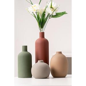 VASETOPIA Ceramic Flowers Vase Set of 4, Elegant Multicolor Home Decorative Small Vases for Table, Centerpieces, Shelf (Red/Green/Brown)
