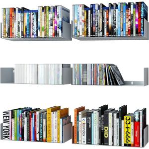 Wallniture Bali White U Shape Floating Shelves for Wall, CD DVD Storage Shelves and Metal Bookshelf Set of 6