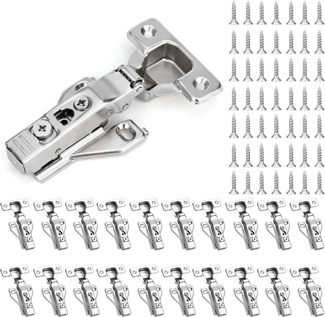 50 Pack 1/2'' Overlay Face Frame Soft Close Hidden Cabinet Hinges, 105 Degree 3D Adjustable Clip On Plate Concealed Kitchen Cupboard Door Hinges with Screws
