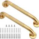 Rackickyer Shower Grab Bar, 2 Pack 12 Inch Gold Bathroom Grab Bar, 1.25" Diameter 304 Stainless Steel Anti-Slip Grab Bars for Bathtubs and Showers, Handicap Shower Grab Bar for Seniors Elderly