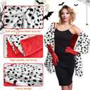 Halloween Costume Women, Halloween Costume for Women with Dalmatian Shawl Coat, 1920s Red Gloves and Long Plastic Holder