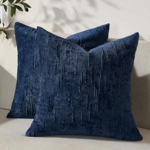 Set of 2 Summer Decorative Throw Pillow Cover 18x18, Solid Farmhouse Neutral Cushion Covers with Hidden Zipper, Soft Textured Throw Pillows for Bedroom Living Room Couch, Blue