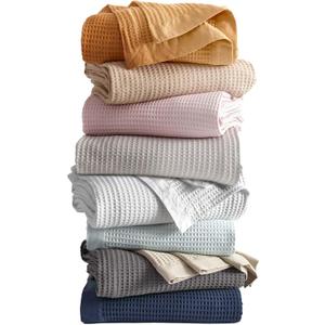 100% Cotton Blue Blanket King Size for Bed - Breathable and Soft, Waffle Weave for Summer Spring, 102x90 Inches (Pale Blue)