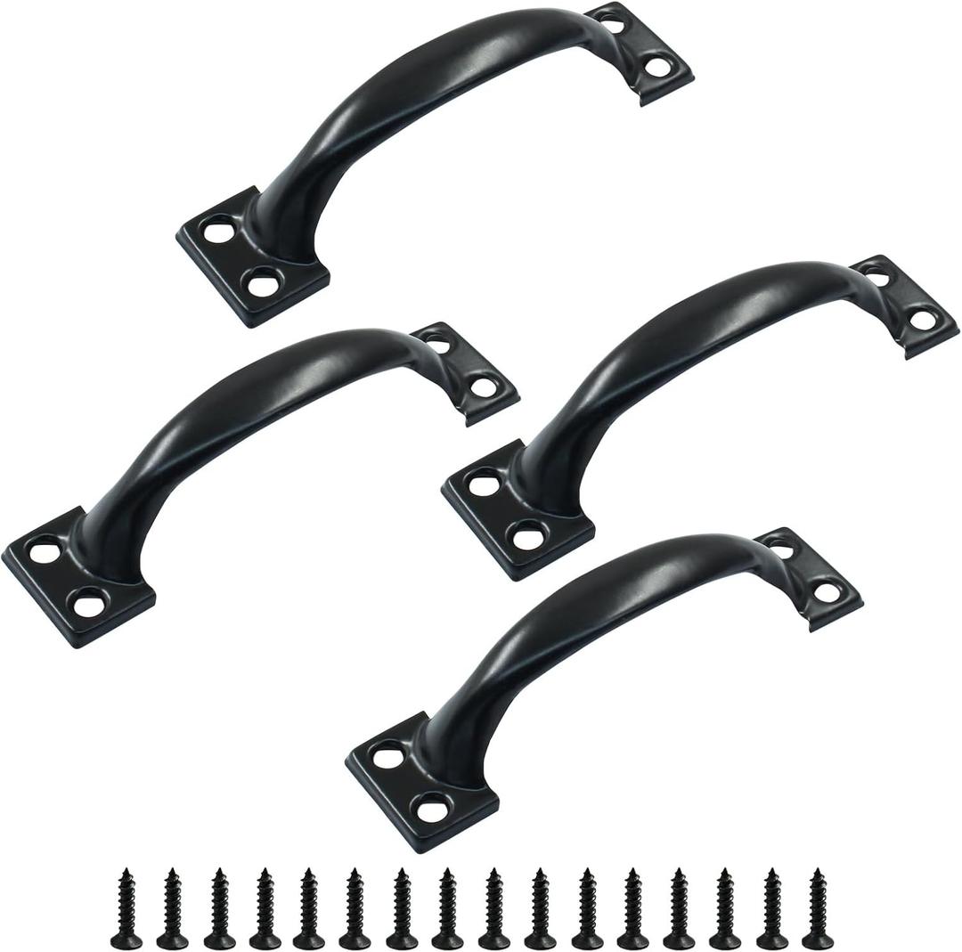 4Pcs 4" Metal Gate Pull Handles, Black Bow Gate Handle, Screen Door Pull, Vintage barn Door Handles, Curved Cupboard Handles for Furniture, Cabinets, Kitchen Drawer, Dresser, Gate