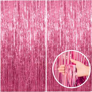 2 Pack Pink Backdrop Party Decorations Tinsel Curtain Party Backdrop Foil Fringe Birthday Decorations Photo Booth Streamer Backdrop Pink Theme Bachelorette Graduation Decor
