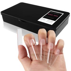 Square Nail Tips Full Cover, Extra Long Clear Professional Acrylic Tips, XXL Utra-hard False Nails Press on Nails for Nail Extension Manicurists, 360Pcs