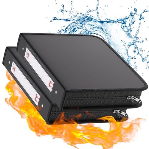ZOOPIP Fireproof 3 Ring Binder with Zipper, 1.5 Inch D Rings Hold up 375 Sheets of 8.5" x 11" (A4), Compatible with Clear Page Protectors, Built-in net and Pen Holder (2 Pcs, Black, 1.5")
