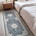 Washable Area Rug 2x6 - Runner Rug for Hallways Non Slip Low Pile Floor Hallway Runner Carpet Ultra Soft Vintage Rug for Entryway Bedroom Beside Kitchen Home Indoor Blue