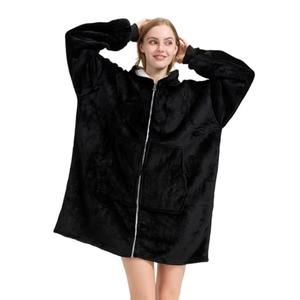 Stampdecal Oversized Black Zipper Comfy Wearable Blanket, Big Sherpa Fleece TV Zip Up Hoodie Sweatshirt for Adults Women Men Girls Teens, M