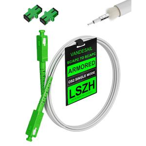 SC to SC Fiber Optic Internet Cable OS2, Armored (Angled Physical Contact) Single Mode Fiber Patch Cable with 2 Couplers, OS1 Compatible for Data Centers, LSZH White - 10M(32.8FT)