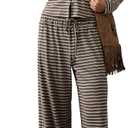WDIRARA Women's Striped 2 Piece Pants Outfits Long Sleeve Button Down Knit Top Set Leisure Fall Casual, XS