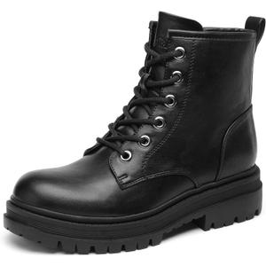 DREAM PAIRS Combat Boots Ankle Booties Lace-up Platform Side Zipper Lug Sole Boots (7.5, Black)