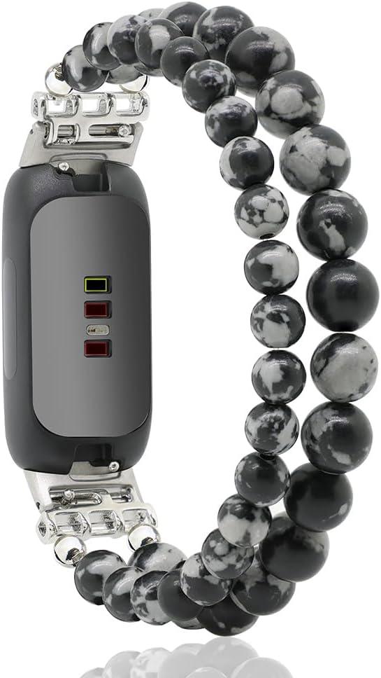 C&L Accessories Bracelets Compatible with Fitbit Inspire 3 Bands for Women Beaded Wristband Adjustable Gemstone Replacement Straps