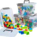 Citylife 4 Packs 6 QT Storage Bins with Lids Clear Plastic Bins with Grey Handle Stackable Storage Containers for Organizing