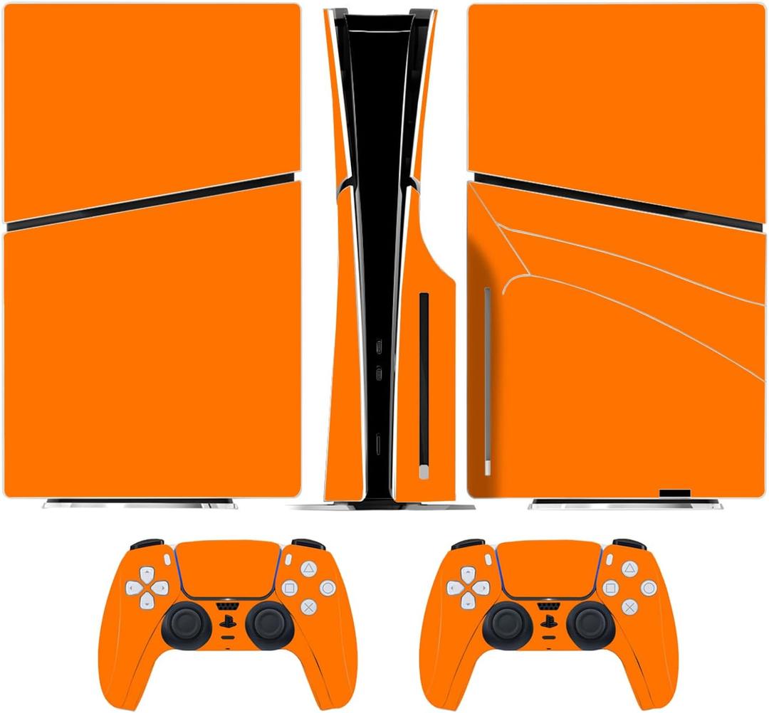 Skin Wrap for PS5 Slim Disc Console, Vinyl Decal Protective Sticker Cover for Wireless Controller (Orange)