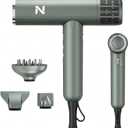 Natrial Ionic Professional Hair Dryer with Diffuser for Curly Hair,1600W&110000RPM High Speed Blow Dryer for Women,Fast Drying,Lock Function,Low Noise,Lightweight for Home Travel Salon,Misty Gray