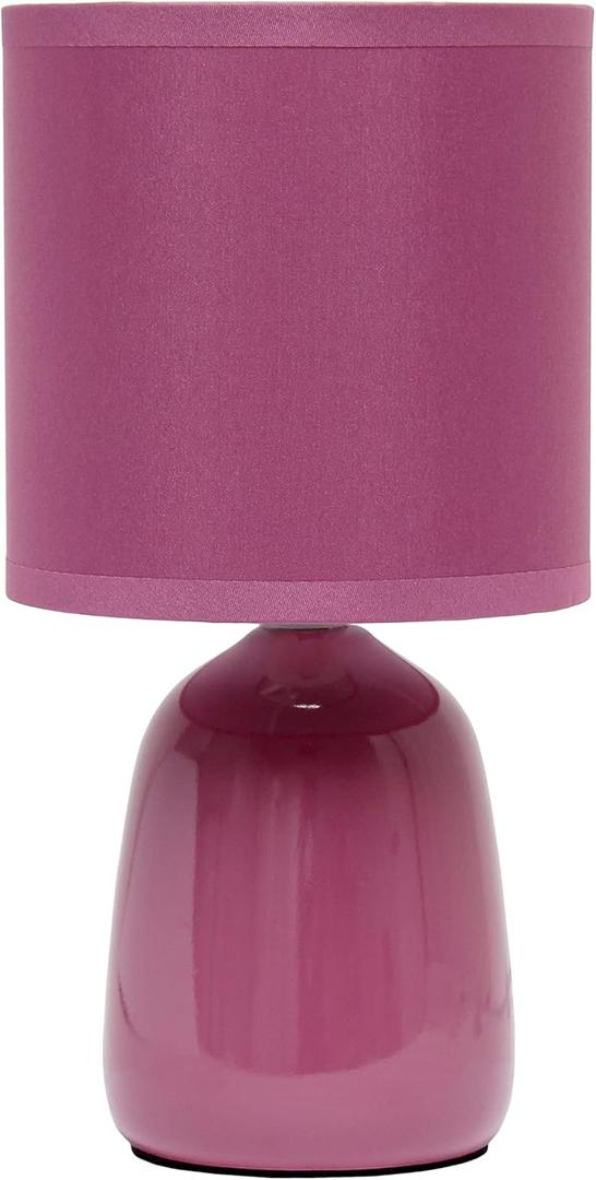 Simple Designs LT1134-MVE 10.04" Tall Traditional Ceramic Thimble Base Bedside Table Desk Lamp w Matching Fabric Shade for Home Decor, Nightstand, Bedroom, Living Room, Entryway, Office, Mauve