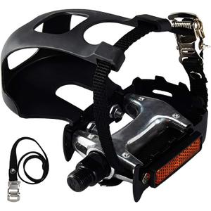 YBEKI Pro-Grade Spin Bike Pedals with Toe Clips & 4D Adjustable Straps - 9/16" Alloy Spindle for Mountain Road Bikes/Peloton/Schwinn/Sunny Bikes | 500lb Load Capacity 