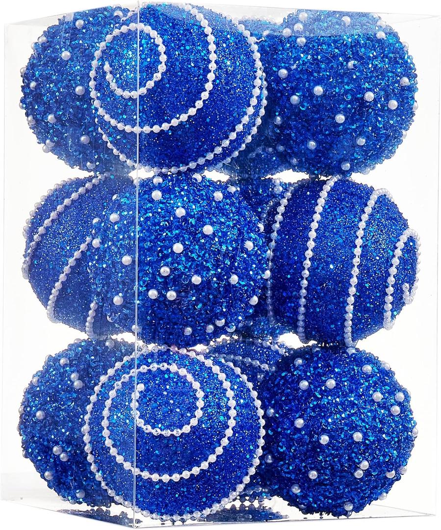 Royal Blue Christmas Ball Ornaments, Christmas Ball Decorations Shatterproof Plastic Hanging Pearl Balls for Holiday Party(70mm/2.76", 12ct)