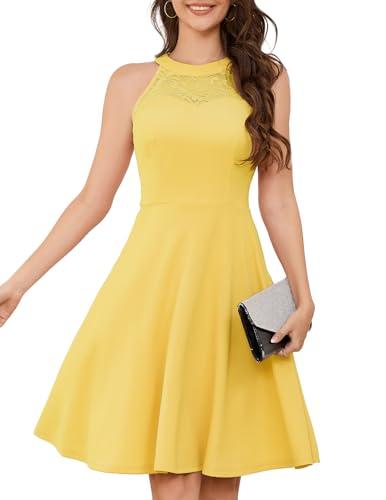 Bbonlinedress Yellow Vintage Short Halter Wedding Guest Dress Cocktail Prom Bridesmaid Lace Semi Formal Dress Yellow S