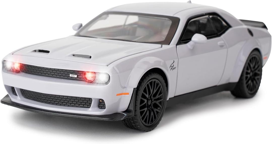BDTCTK 1/32 Dodge Challenger Hellcat Model Car, Zinc Alloy Pull Back Toy car with Sound and Light for Kids Boy Girl Gift(Gray)