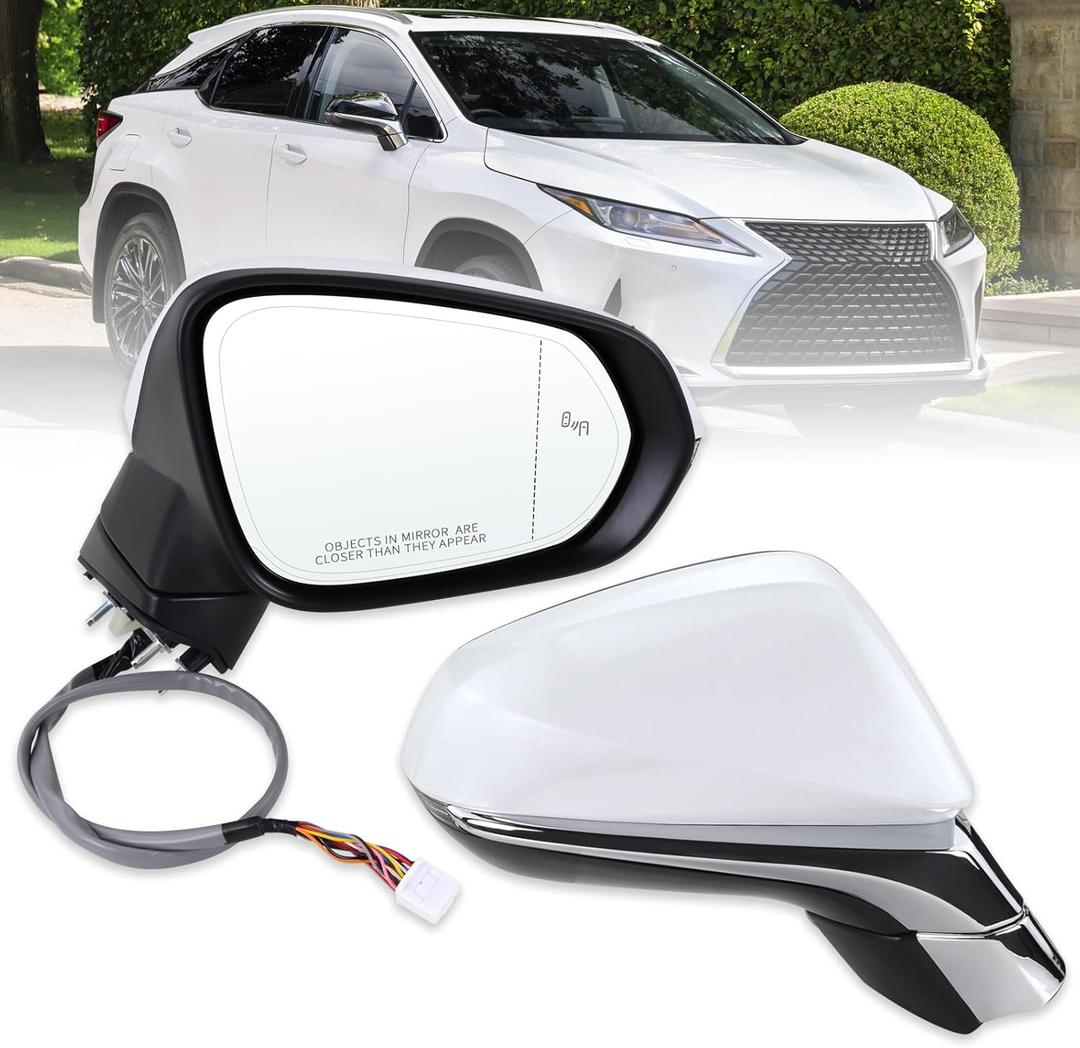 Right Passenger Side Mirror Compatible With 2016-2022 Lexus RX350 RX450h 2018-2022 RX350L RX450hL With Power Folding Heated Blind Spot Turn Signal Mirror Memory White Replace#87910-48881(15Pins)