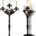 Skeleteen Animated Halloween Candelabra Decoration - Creepy Gothic Haunted Mansion Black Skull Floating Candle Holder Party Decorations Prop- 1 Piece
