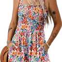 Dokotoo Women's Summer Casual Smocked Rompers Square Neck Sleeveless Loose Shorts Jumpsuits 2026 Beach Vacation Outfits (S)
