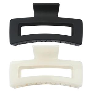 Extra Large Claw Clips for Thick Hair and Long Hair, 2 Pack XXl Jumbo Claw clips, Oversized Matte Non-slip Rectangle Hair Clips for Women, Big Strong Hold Jaw Clip, Black & Jelly White