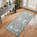 Lessymo 2 x 5 Runner Entryway Rug, Machine Washable Kitchen Rugs Boho Faux Wool Low Pile Long Rug for Bedroom, Floral Medallion Vintage Rugs with Non-Slip Rubber, Grey Beige