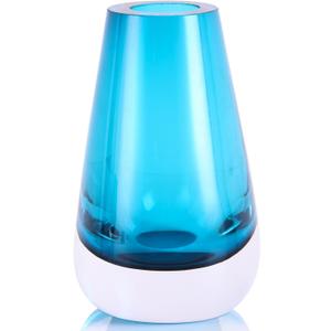 Handmade Blue Glass Vase, Modern Teal Vase for Home Decor, Elegant Table Centerpiece, Ideal for Living Room, Bedroom, and Office (Straight-Mouth Bottle)
