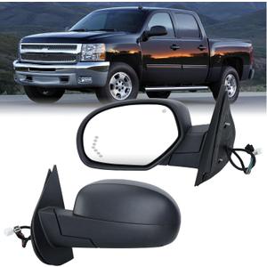 Left Black Power Folding Side Mirror Compatible with 2007-2014 GMC Sierra Yukon/Chevy Avalanche Silverado Suburban Tahoe Heated/with Turn Signal/Puddle Light Driver Mirrors