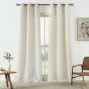 Natural Linen Blended Curtains for Living Room Bedroom, Linen Textured Semi Sheer Boho Curtain Panels, Light Filtering Grommet Top Window Treatments Set,2 Panels 40 x 54 Inches