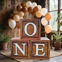 WEIKA One Boxes for 1st Birthday Wood Grain, 3 Balloon Boxes, Baby Girl & Boy 1st Birthday Party Decorations, Reusable (Wood Grain)