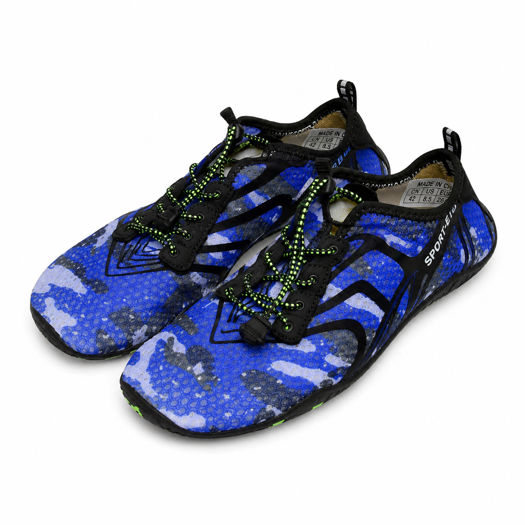 WateLves Water Shoes Mens Womens Barefoot Beach Swim Shoes Quick-Dry Aqua Socks Pool Shoes for Surf Yoga Water Aerobics (Blue Camo), Size 9.5
