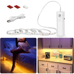 WOBANE Motion Activated LED Strip Light, Rechargeable Magnetic Battery Box with 6.56ft LED Strip,60 LEDs Homelife Sensor Bar for Wardrobe,Stair,Pantry,Counter,Under Cabinet,Bed,Door,2700K Warmwhite
