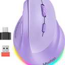 MEETION Ergonomic Mouse, Wireless Vertical Mouse RGB Backlit Rechargeable Mice for Bluetooth(5.2 + 3.0) & USB-A with USB-C Adapter 4 Adjustable DPI Compatible Mac/Windows/Android/PC/Tablet/iPad Purple