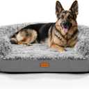 iweepet 3.7 inch Thicken Jumbo Orthopedic Dog Beds for Extra Large Dogs, Fluffy Calming Plush Dog Sofa Bed with Curved Bolster Support, Removable Washable Cover, Waterproof Lining, 48,Grey