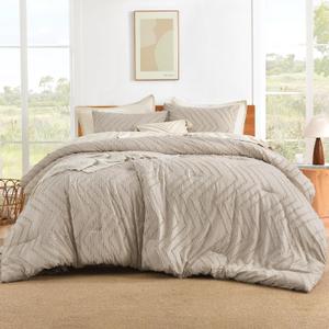 Litanika Comforter Super King Size Set Khaki, 3 Pieces Chevron Tufted Solid Bedding Comforter Sets, Fluffy Bed Set