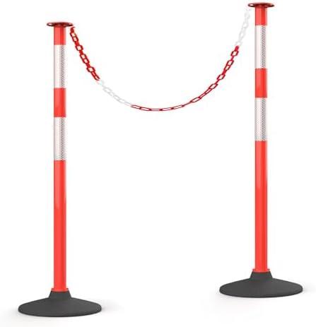 HiGiant 2 Pack 34 Inches Traffic Delineator Posts with Weighted Rubber Base, Portable Orange Safety Posts Cones with Reflective Collars and 5 Ft Plastic Chains for Parking Lot, Construction Work