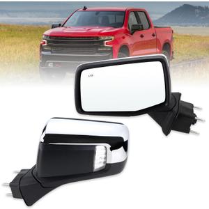 Left Driver Side Mirror Compatible With 2019-2025 Chevy Silverado 1500 With Power Glass Power Folding Heated Turn Signal Puddle Lights Mirror Memory Blind Spot Chrome Replace#84898867(14Pins)