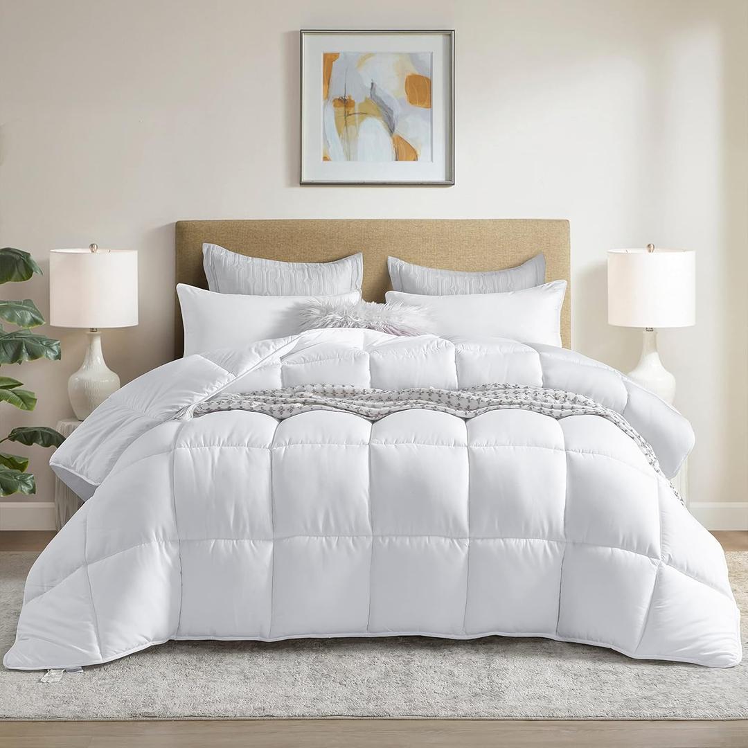 Winter Extra Warm White Super King Size Down Alternative Comforter, Heavyweight Fiberfill Comforter Duvet Insert 120x98 with Corner Tabs - Ultra Soft Brushed Microfiber Shell