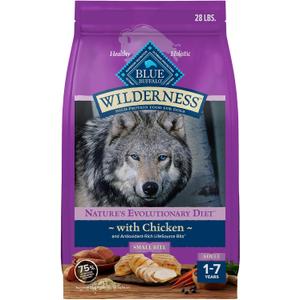 Blue Buffalo Wilderness Natural High-Protein, Small-Bite Dry Food for Adult Dogs, with Wholesome Grains, Chicken, 28-lb Bag (EXP 05/23/30)