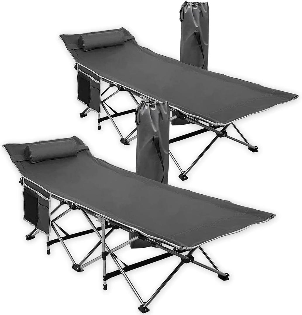 Zone Tech Folding Outdoor Travel Cot-Classic Grey Premium Quality Lightweight Portable Heavy Duty Adult and Kids Travel Cot with Large Pocket-Perfect for Hiking, Camping, and Outdoor Activity (2pack)
